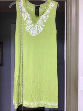 Grace Lime Green Midi Dress with White Embroidered Neckline